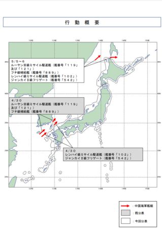 ▲▼日本黃金周期間，被解放軍軍艦繞了一圈。（圖／翻攝自統合幕僚監部）