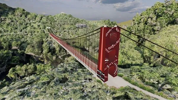 ▲環山部落南湖溪新建吊橋模擬圖。（圖／台中市政府提供）