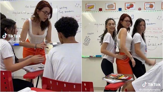 ▲▼巴西女老師西貝莉（Cibelly Ferreira）在教室裡找學生一起拍攝TikTok跳舞影片被開除。（圖／翻攝TikTok、instagram@cibellyferreira_）