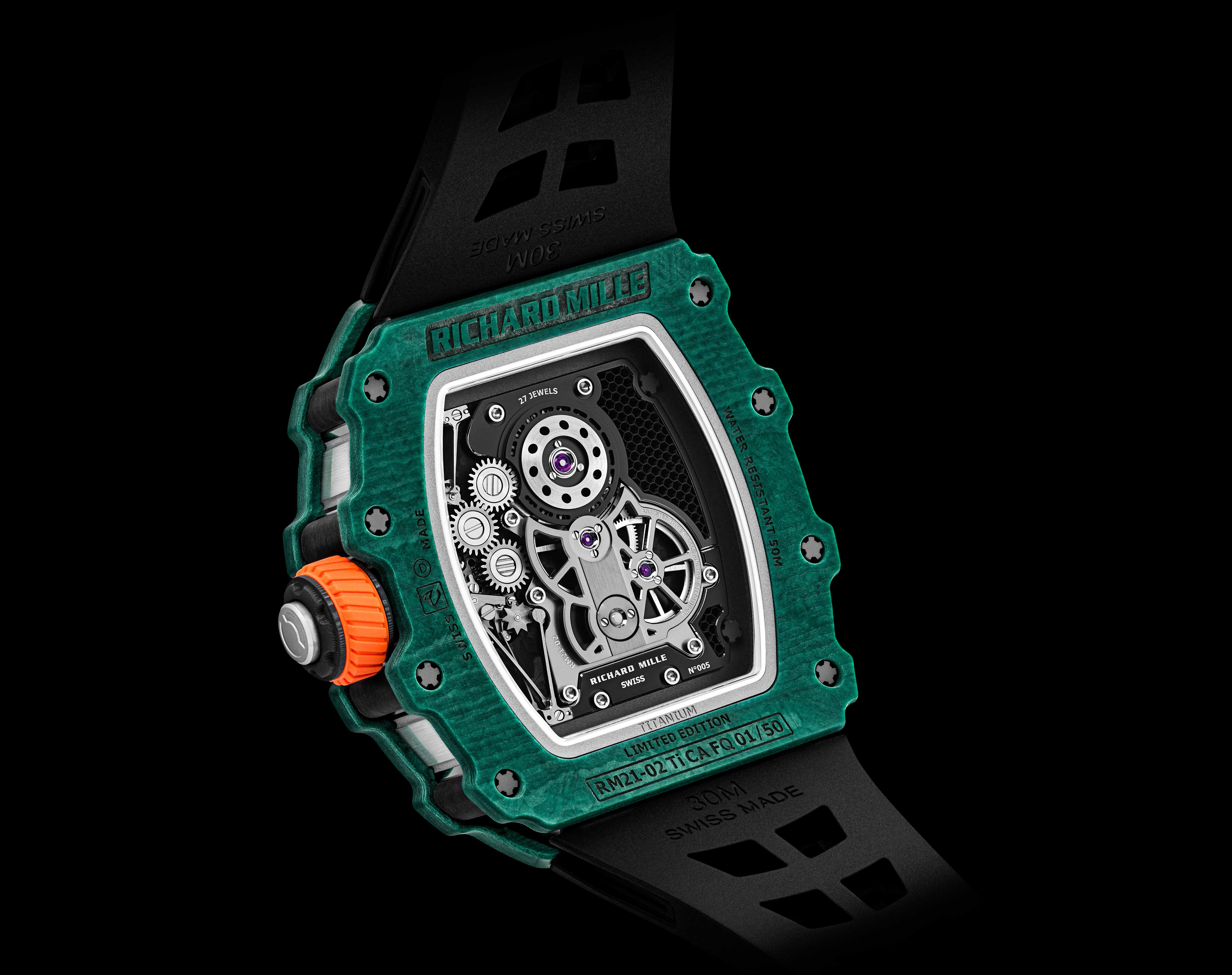 RICHARD MILLE RM 21-02 Aerodyne陀飛輪腕錶採用HAYNES® 214®合金打造蜂巢狀機芯底板