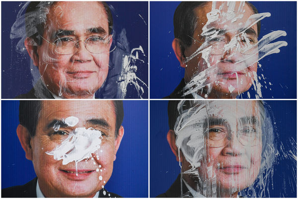 ▲▼張貼在曼谷的泰國總理帕拉育（Prayuth Chan-ocha）競選海報，在5月14日泰國舉行國會大選前遭到破壞。（圖／路透）