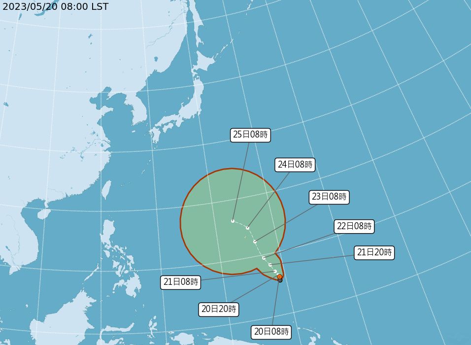 ▲▼熱帶性低氣壓最今晚生成輕度颱風「瑪娃」。（圖／氣象局）