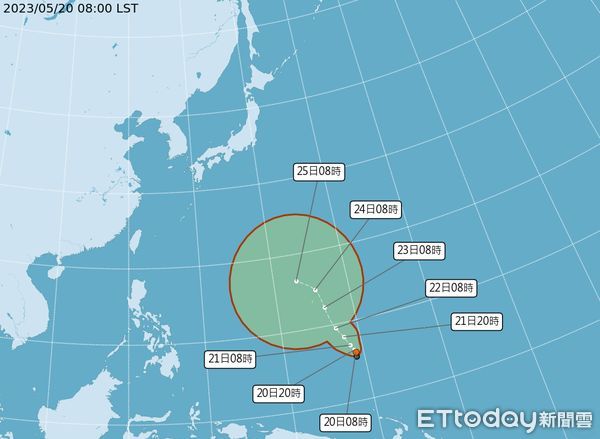 ▲▼熱帶性低氣壓最今晚生成輕度颱風「瑪娃」。（圖／氣象局）