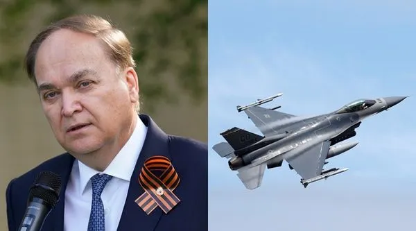 ▲▼安托諾夫警告，援烏F-16將讓北約捲入戰爭。（組圖／翻攝自俄國駐美使館推特、路透社）