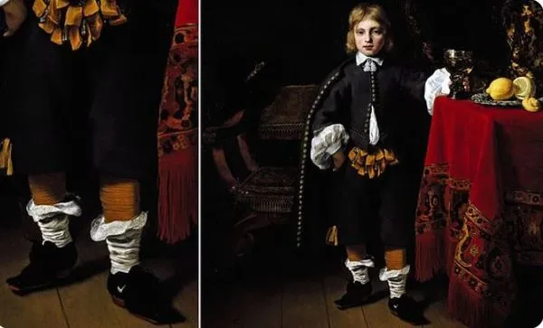 ▲17世紀畫作見男童穿「NIKE運動鞋」。（圖／翻攝自推特「@DailyMail」）