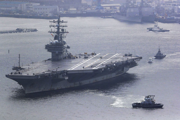 ▲▼美國雷根號（USS Ronald Reagan）航母部署於日本橫須賀港。（圖／達志影像／美聯社）