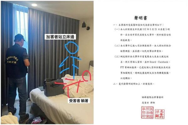 台南一名蘇姓醫師因闖入民宿猥褻4名女子被網友肉搜，發聲明道歉卻讓網友更火大。（翻攝自Dcard）