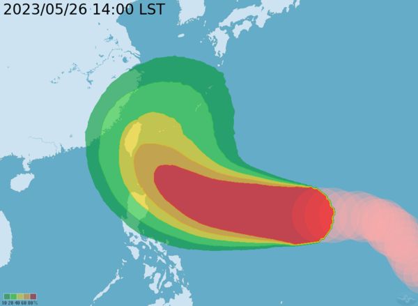 ▲▼瑪娃颱風5/26下午2時最新位置、路徑及侵襲機率預測。（圖／氣象局）