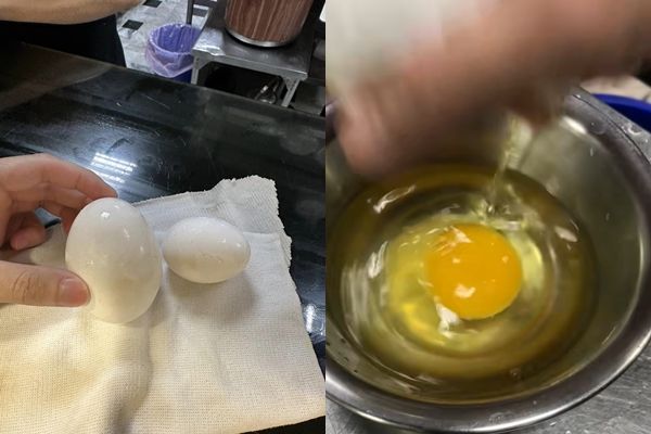 ▲▼巨大雞蛋敲出「蛋中蛋」。（圖／翻攝臉書／爆料公社）