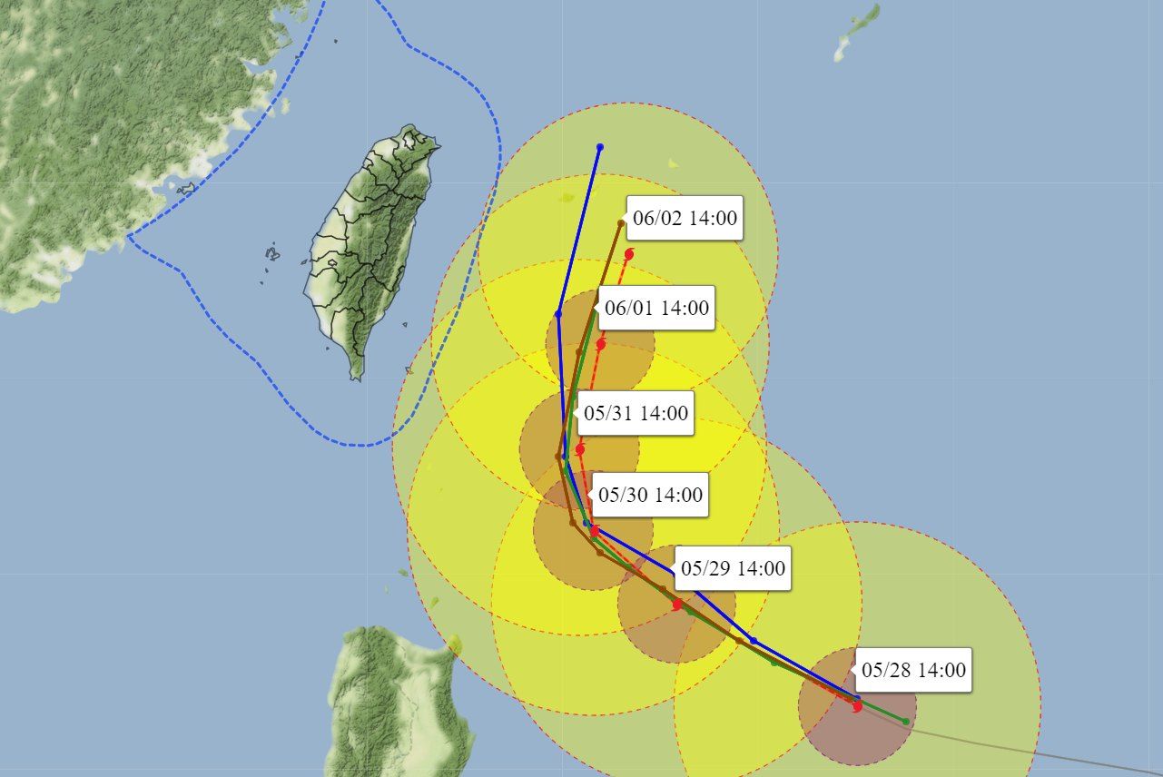 ▲▼瑪娃颱風預測路徑。（圖／彭啟明）