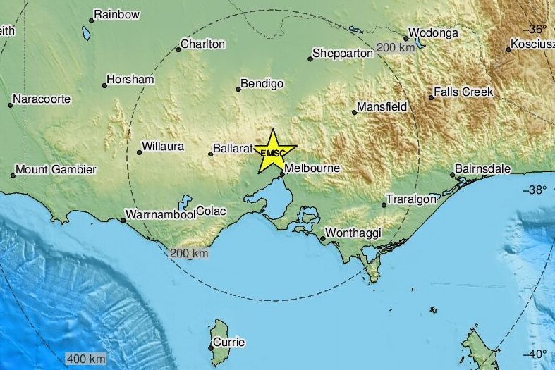 ▲▼ 澳洲墨爾本西北方發生3.8地震。（圖／翻攝自EMSC）