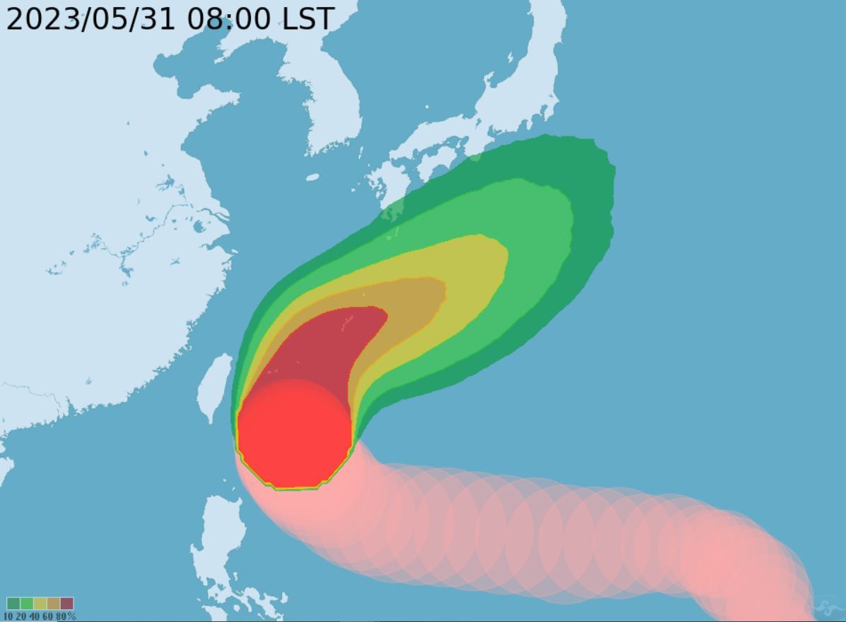 ▲▼瑪娃暴風圈壟罩「半個台灣」！　日氣象廳最新預測路徑曝。（圖／氣象局）