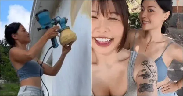 屏東一家早午餐店，最近找來設計公司幫忙進行牆面裝修時，來施工的居然一對火辣的「仙女工班」。（圖／翻攝自記者新聞網）