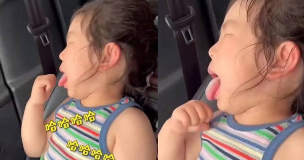 大陸一位女子日前發現姪女做夢夢到自己正在吃霜淇淋，不停用舌頭舔著手上握著的霜淇淋，畫面相當可愛。（圖／翻攝百度）
