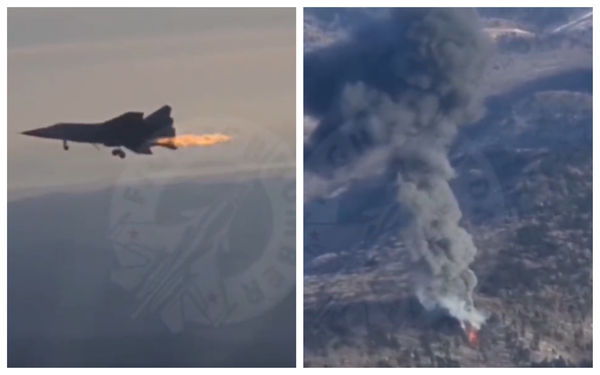 ▲▼俄軍米格-31（MiG-31）墜毀畫面瘋傳。（圖／翻攝自Twitter／@Fighterman_FFRC）