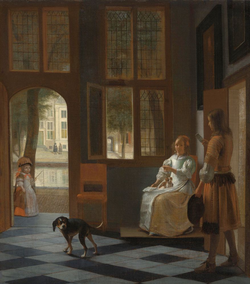 ▲▼荷蘭藝術家霍赫（Pieter de Hooch）的油畫「男子在房屋入口大廳將信件交給一名女子」（Man Handing a Letter to a Woman in the Entrance Hall of a House）1670年。（圖／翻攝rijksmuseum.nl）