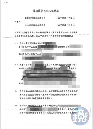 蘇麗公司提供不動產及股票抵押給三立電視的協議書（1）