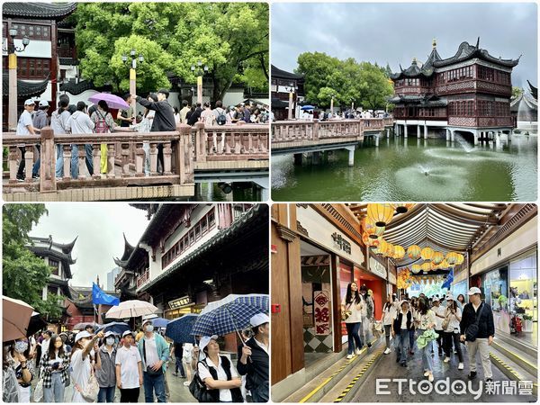 ▼首發團參觀反映上海傳統民俗文化的「城隍廟商圈」。