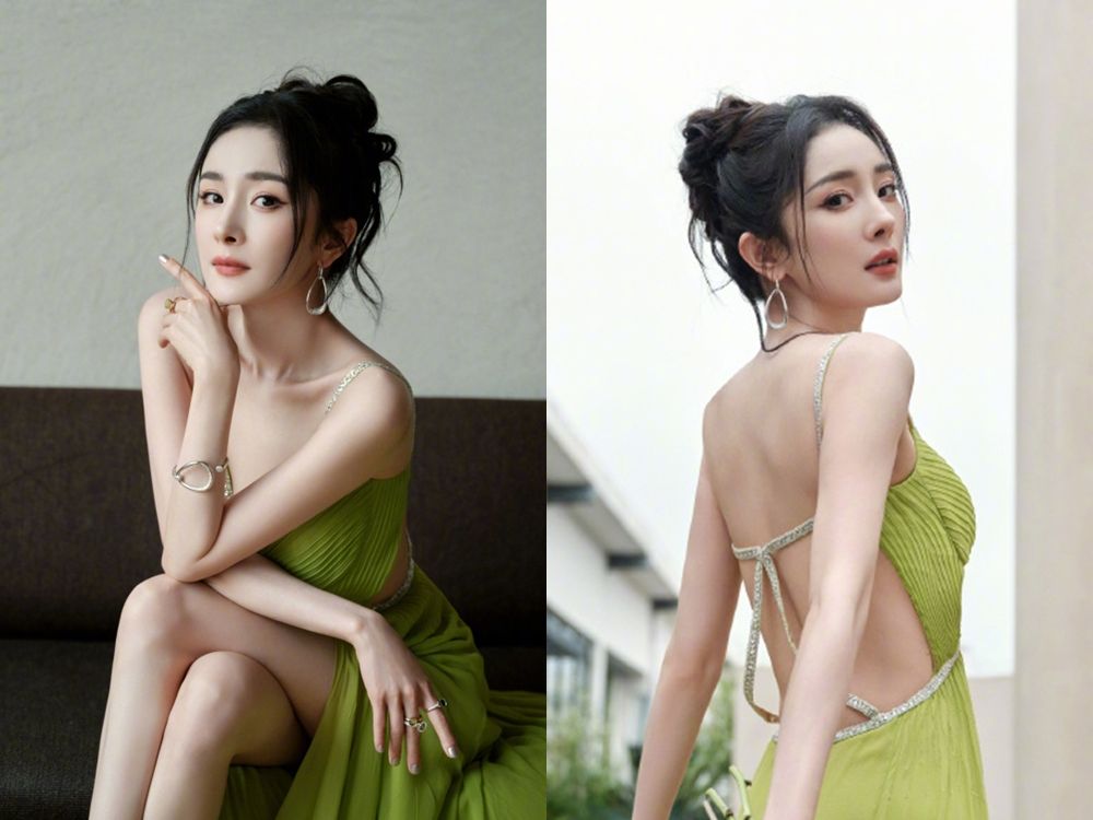 楊冪側身激洩魔鬼S曲線！ 女神「深V戰袍」大露白皙美背…網瘋：要命了