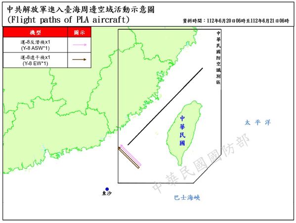 ▲▼中共解放軍6/20-6/21擾台海、空域圖。（圖／國防部提供）