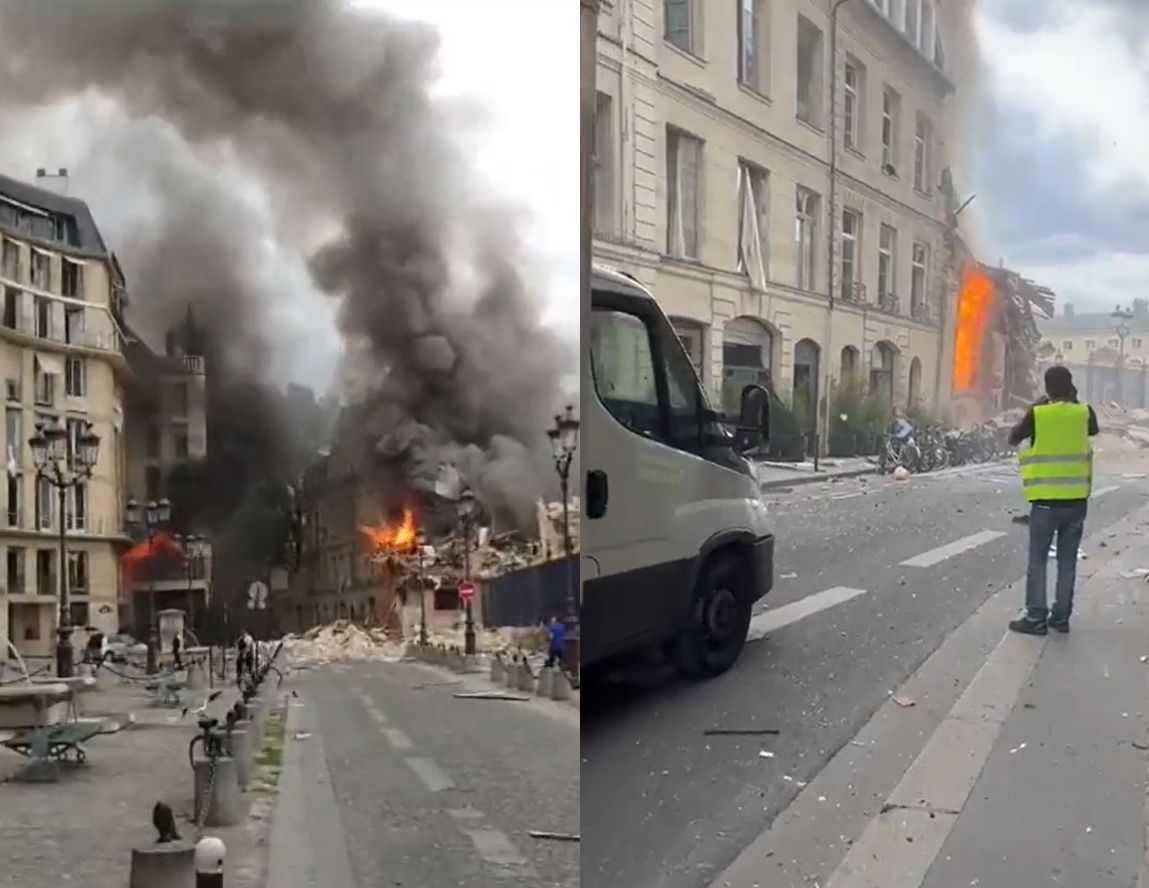 ▲巴黎市中心發生氣爆，建築炸出碎塊滿布馬路。（圖／翻攝推特）