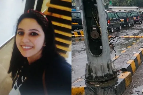 ▲▼她為躲積水「手扶電線桿」瞬間觸電身亡。（圖／翻攝自推特）