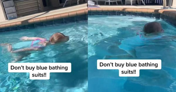 游泳教練史卡納提提醒家長不要幫小孩買藍色泳裝，因為泳裝與水的顏色相近，難以辨識身體輪廓。（翻攝抖音@scarnati.swim）