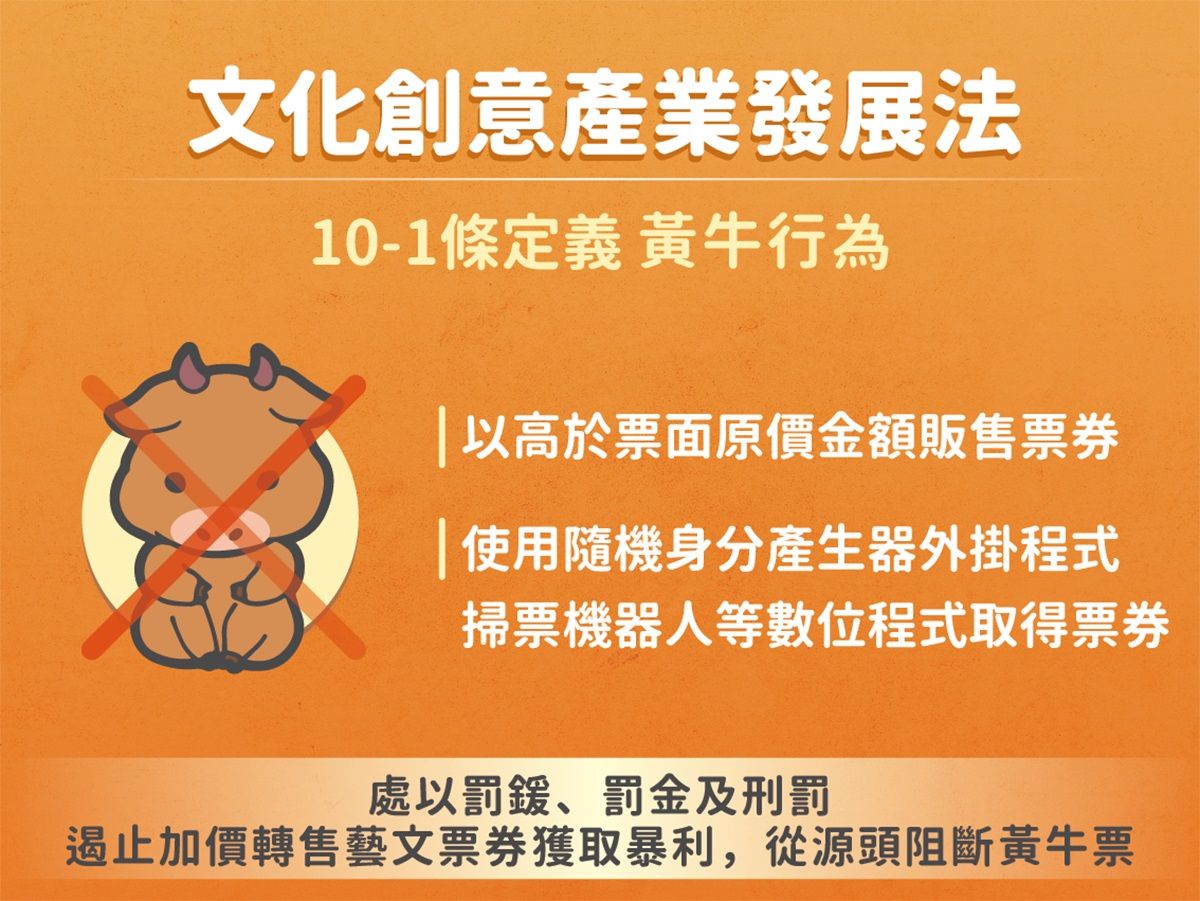 ▲▼《文化創意產業發展法》自6月2日修法生效後，文化部「黃牛專區」至今湧入上百件檢舉案件。（圖／文化部）