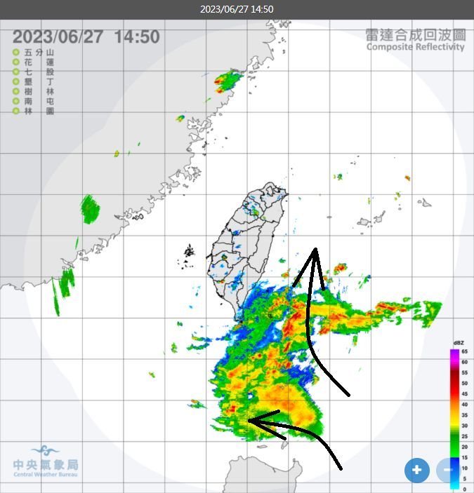 ▲鄭明典貼出雷達回波圖，預估28日台灣上空更潮濕，預期午後對流會比27日更明顯。（圖／翻攝自Facebook／鄭明典）