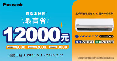 【廣編】Panasonic空調省電又省錢　現金回饋加政府補助最高省12000