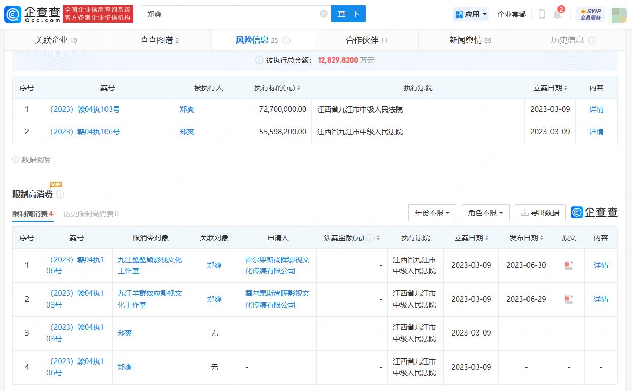 ▲鄭爽遭到限制消費。（圖／翻攝自陸網）