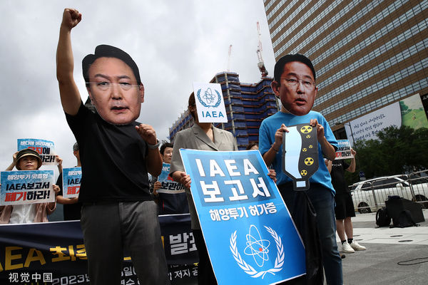 ▲▼南韓環保公民團體反對日本福島核處理水排放入海，5日上午在首爾光化門廣場發起抗議，呼籲IAEA撤回評估報告。（圖／CFP）