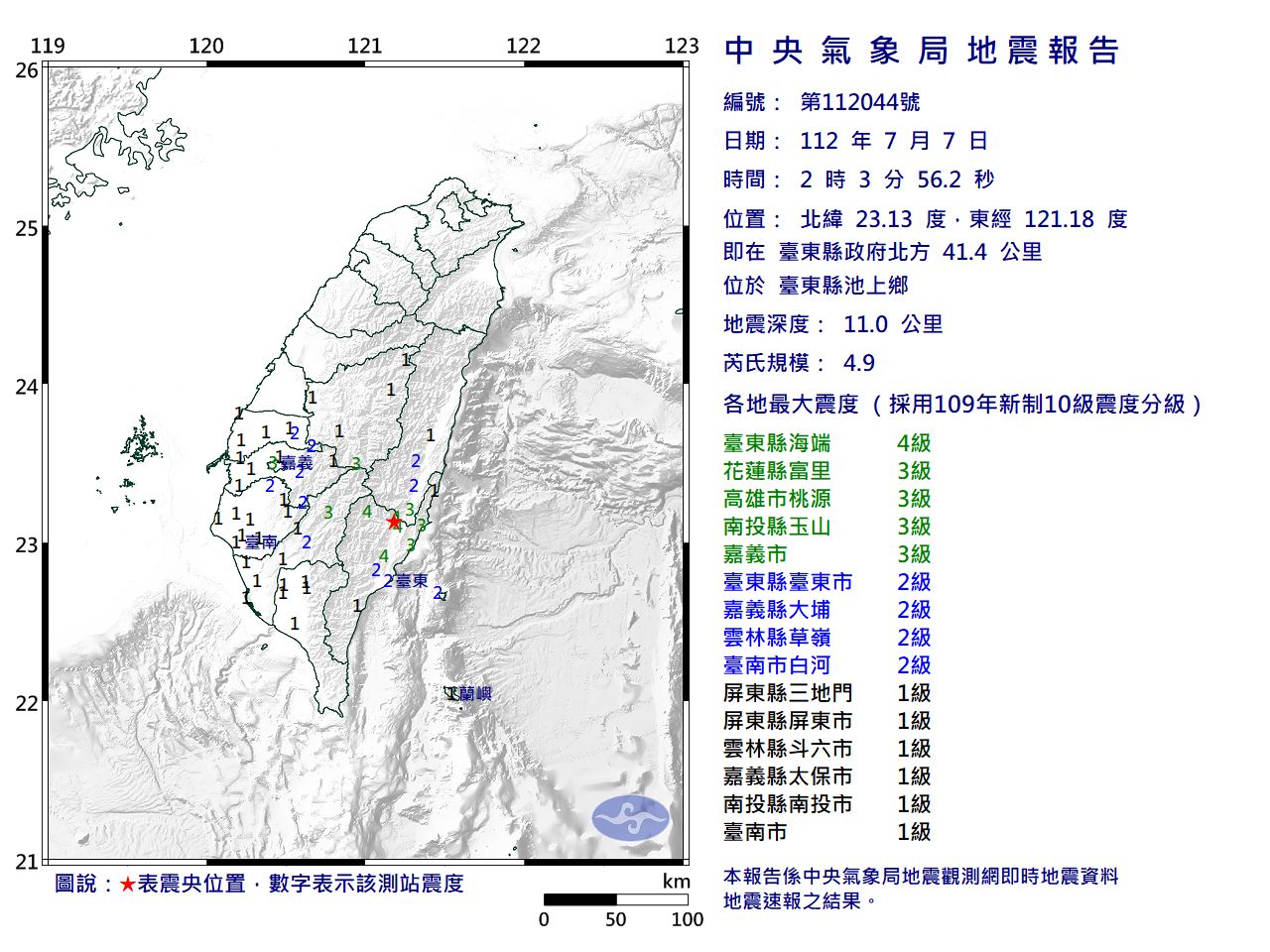 快訊／02:03台東池上規模4.9「極淺層地震」　最大震度4級