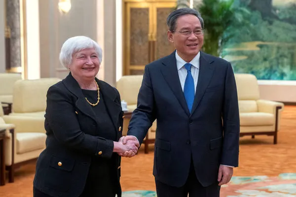 ▲▼大陸總理李強會見美國財長葉倫（Janet Yellen）。（圖／路透）