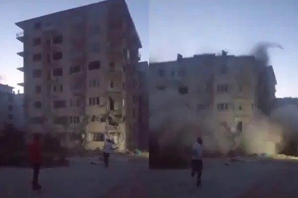 ▲▼土耳其有男子向一棟建築扔了3塊石頭後，大樓瞬間倒塌。（圖／翻攝自Reddit）