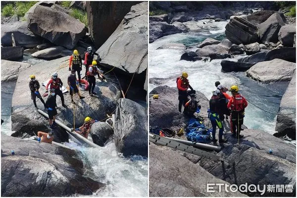 ▲新北市烏來區南勢溪福山6月4日發生泛舟失蹤事件，28歲林男遺體找到了，卡在約4米水深的石縫中。（圖／記者陸運陞翻攝，下同）
