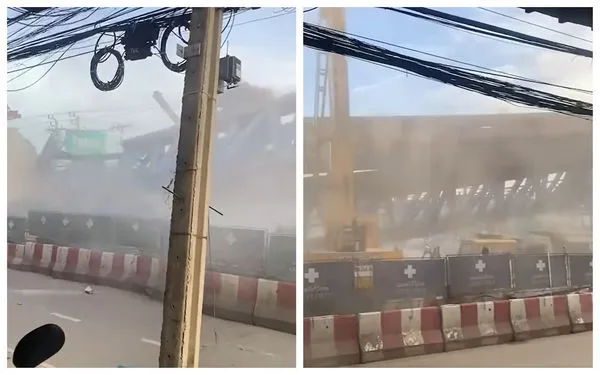▲▼曼谷高架橋工程坍塌2死12傷。（圖／翻攝自Facebook／POLICETV）