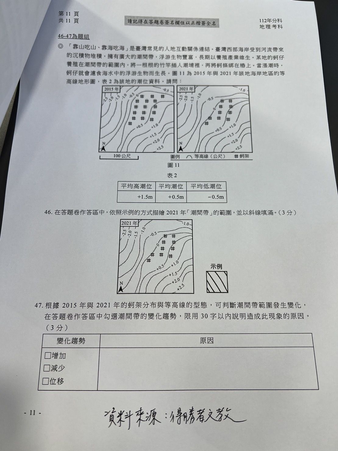 ▲得勝者文教提供地理科參考答案。（圖／得勝者文教提供）