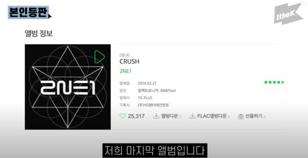 ▲2NE1最後一張專輯為《CRUSH》。（圖／翻攝自YouTube／1theK Originals）