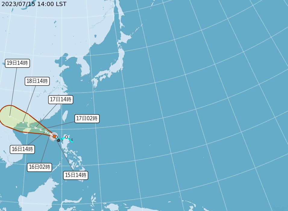▲▼泰利颱風今下午2點生成，最新預測路徑圖出爐。（圖／氣象局）