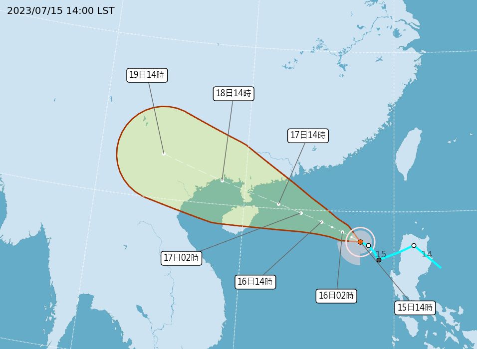 ▲▼泰利颱風今下午2點生成，最新預測路徑圖出爐。（圖／氣象局） 