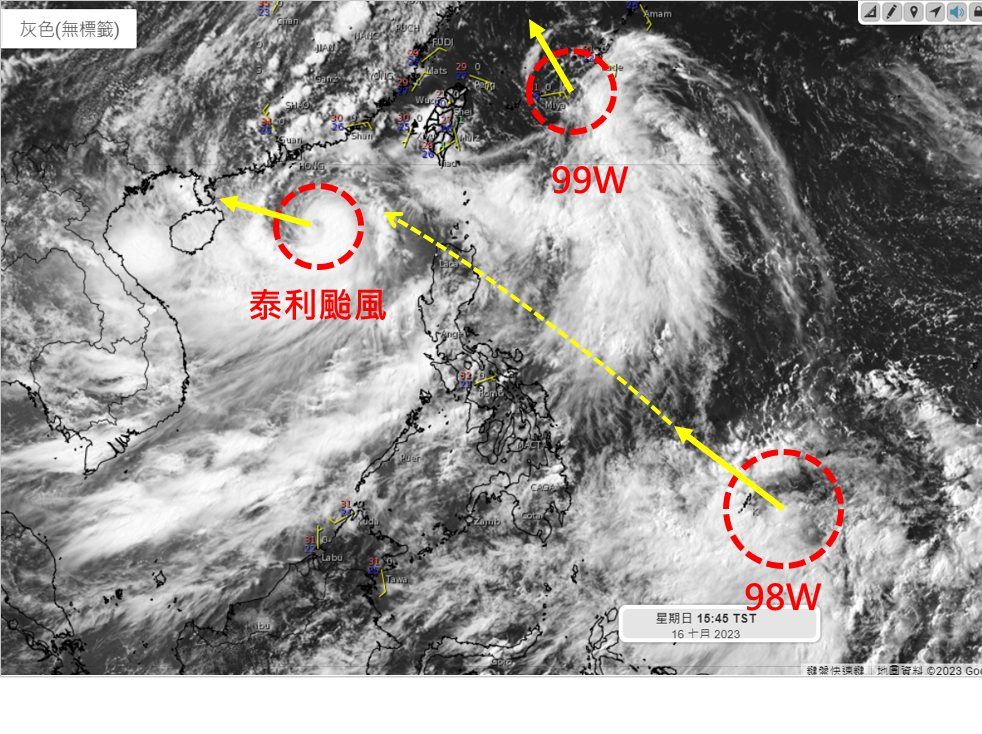 ▲▼海面上有三個系統牽動台灣天氣。（圖／天氣職人吳聖宇）