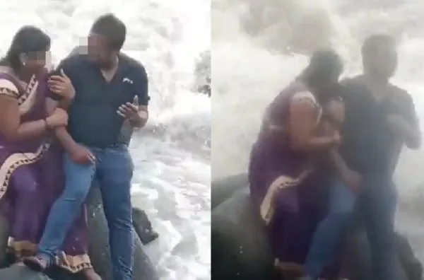 27歲女和尪在岩石上拍照　3孩目睹她被「巨浪捲走」最後畫面瘋傳。（圖／翻攝自Twitter）