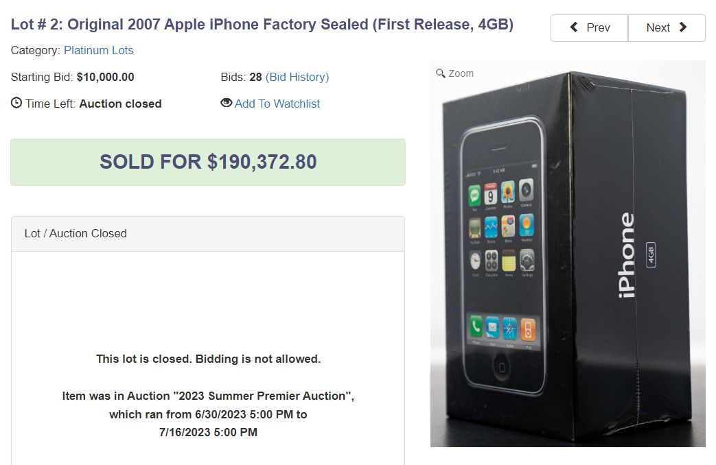 ▲▼第一代4GB版本iPhone拍出超過19萬美元天價。（圖／翻攝自LCG Auctions官網）