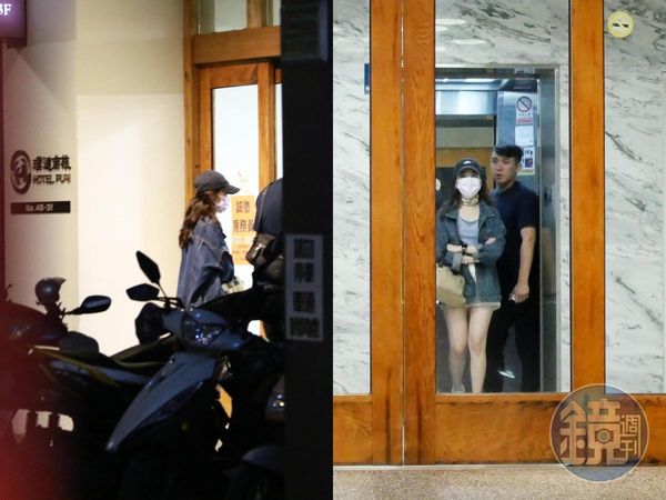 陳紫渝與涂姓員警進出旅館。