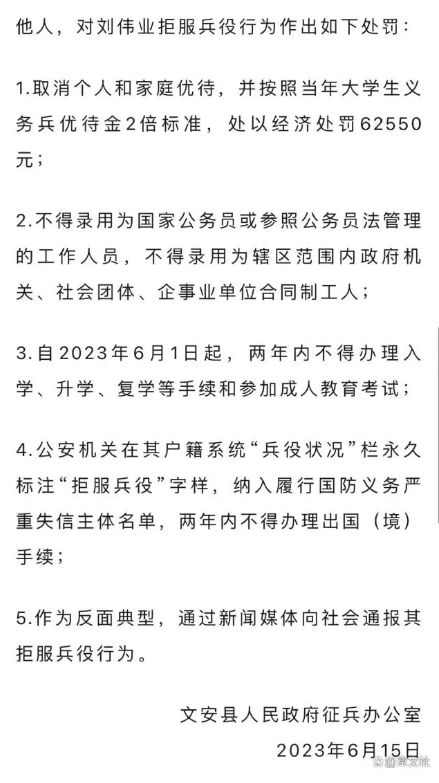 ▲▼文安縣政府徵兵辦公室發布情況通報。（圖／翻攝自京文社）