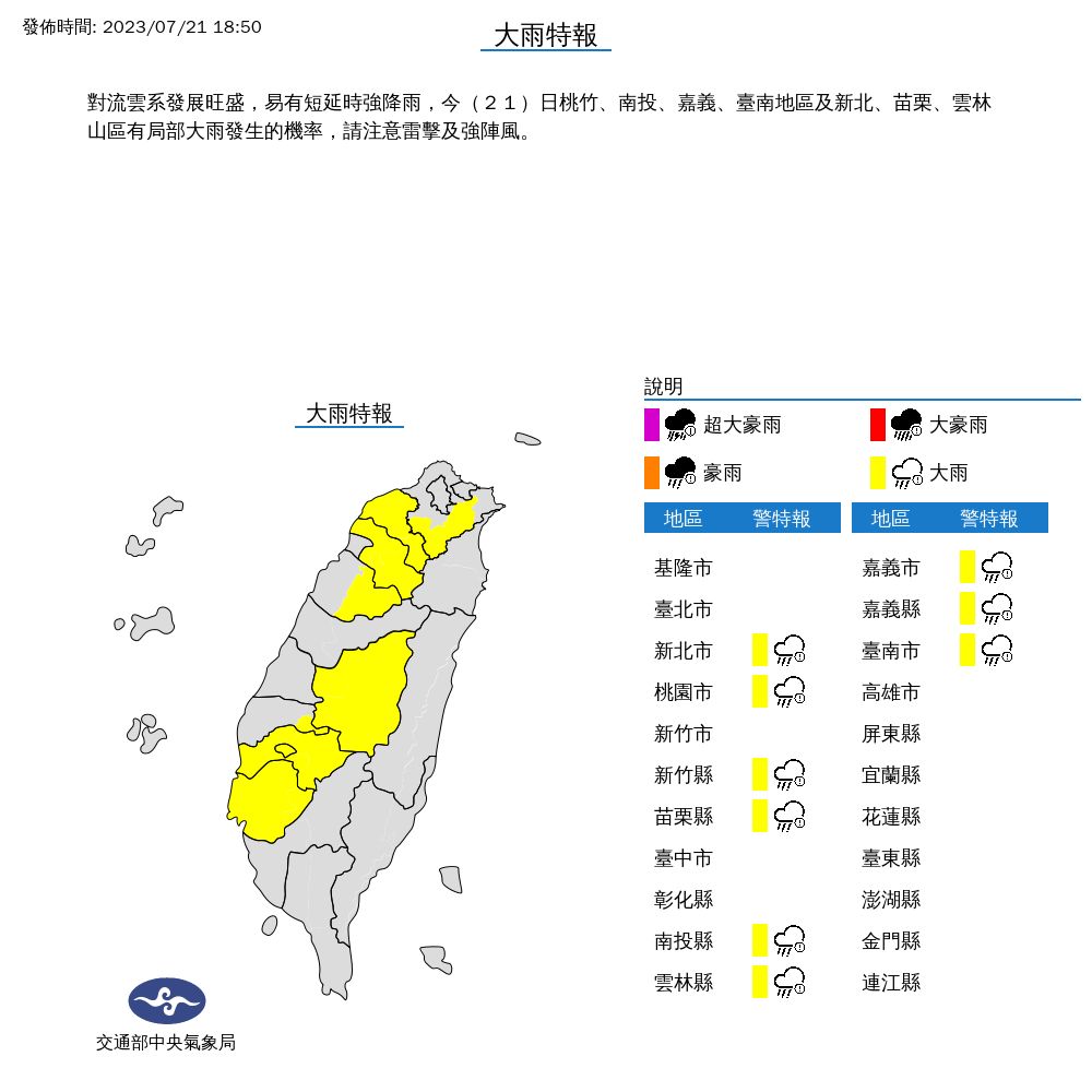 快訊／9縣市大雨特報！對流雲系發展旺盛雨下不停　最新警戒區域曝