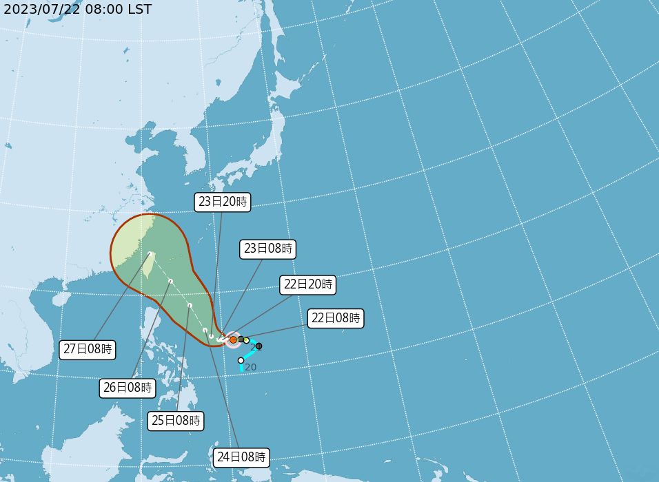 ▲▼杜蘇芮颱風最新位置及路徑預測。（圖／氣象局）