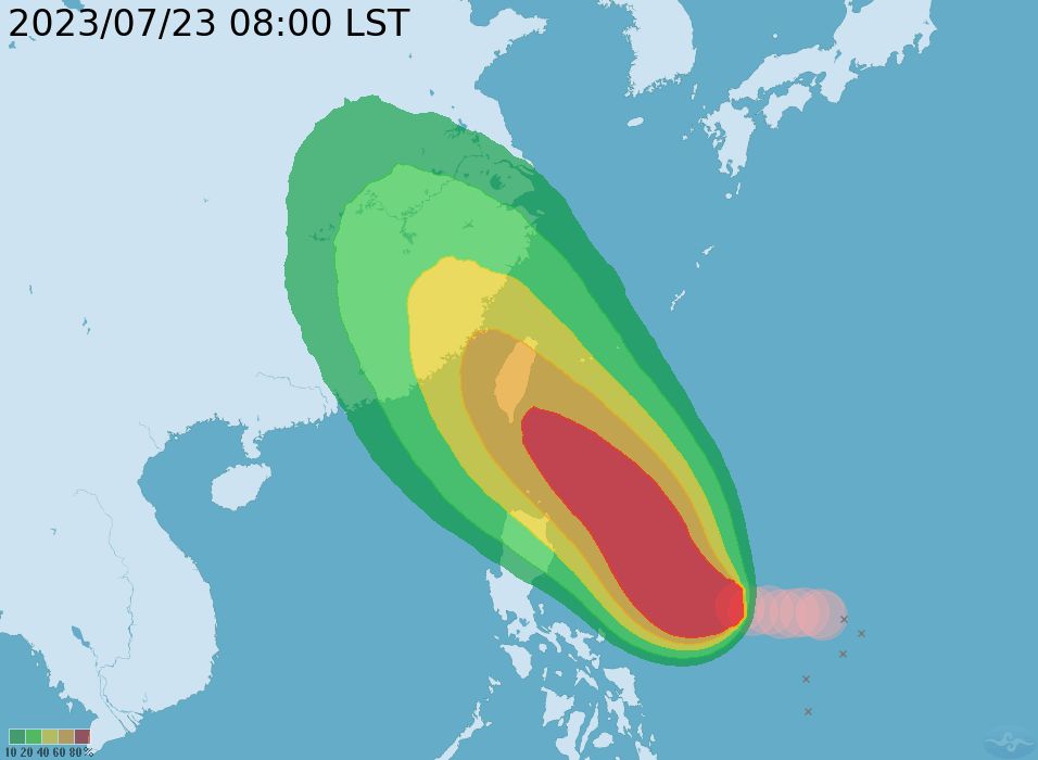 ▲▼杜蘇芮颱風7/23上午最新路徑預報。（圖／氣象局）