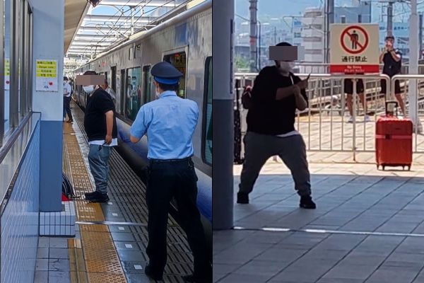 ▲▼快訊／大阪電車隨機砍人！車廂內揮刀砍3人　與警對峙恐怖畫面曝。（圖／推特／@yura_toto、@poko_poko_793）